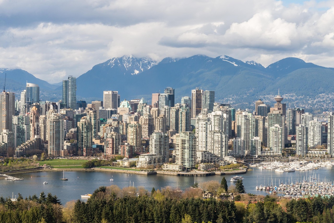 Vancouver skyline with mountains rising behind the harbour